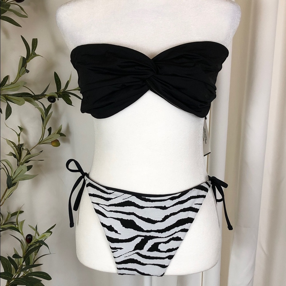 NWT Tilly's Swim Bikini Bandeau Twist Top with Zebra Tie-Side Bottoms Sz XL (S2)